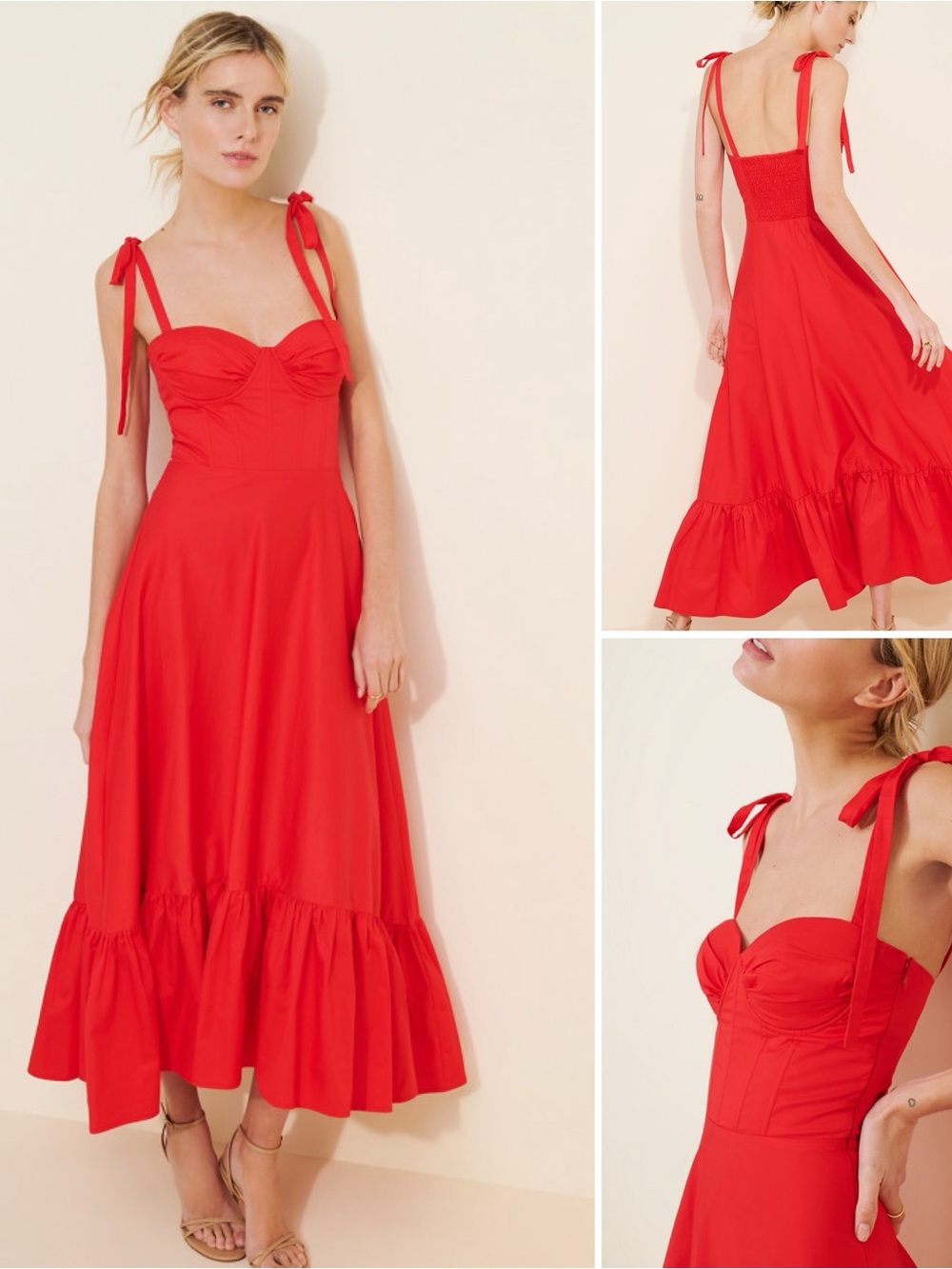 Dress Fourm Red Corset  Tie-Shoulder Midi Dress
